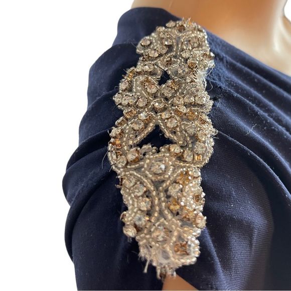 FINAL DROP! Betsy Adam One Shoulder / Cold Shoulder Cape Gown - Picture 6 of 13